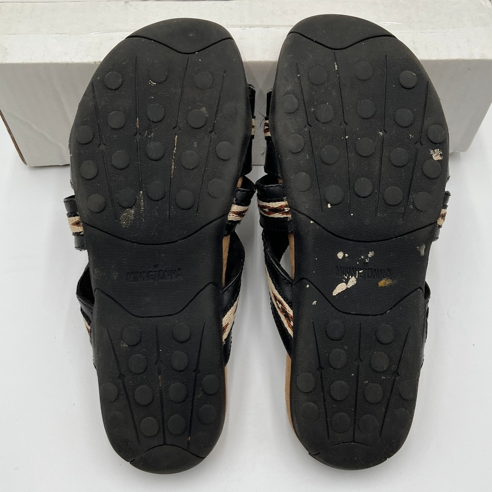 Minnetonka Women's Sandals Black Woven Aztec Strap Slip-On Slides Size 7 - Picture 7 of 7